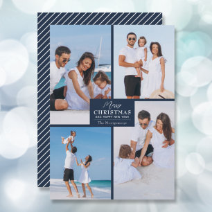 Cartes Pour Fêtes Annuelles Merry Christmas 4 Photo Collage Navy Blue
