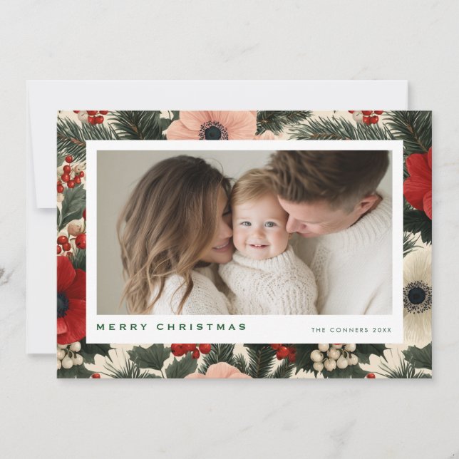 Cartes Pour Fêtes Annuelles Merry Christmas Anemone Floral Background (Devant)