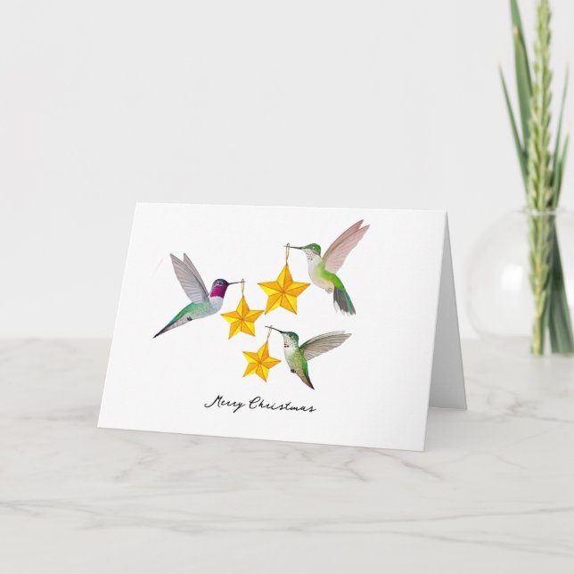 Cartes Pour Fêtes Annuelles Merry Christmas Anna's Hummingbirds and Stars  (Devant)