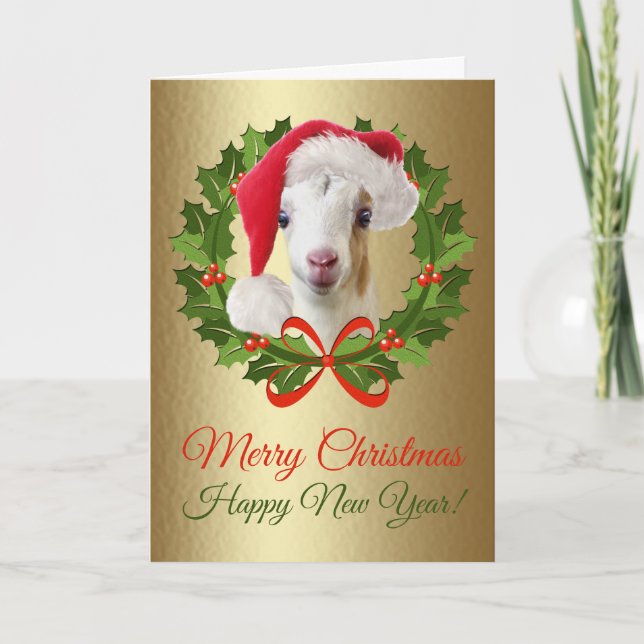 Cartes Pour Fêtes Annuelles Merry Christmas Bébé LaMancha Goat Kid Painting (Devant)