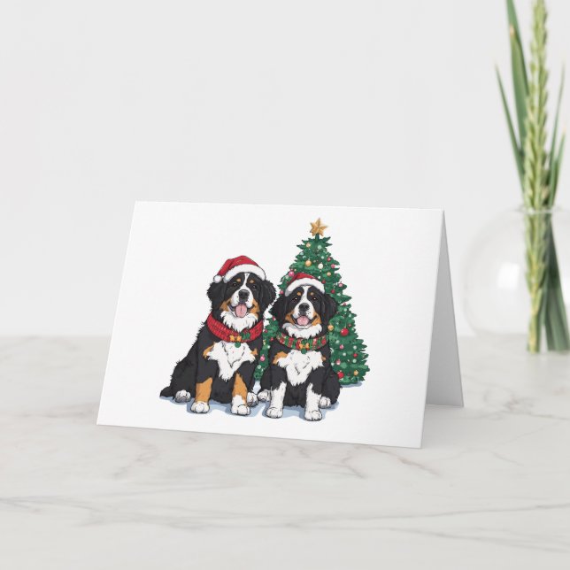 Cartes Pour Fêtes Annuelles Merry Christmas Bernese Mountain Dogs (Devant)