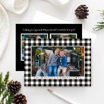 Cartes Pour Fêtes Annuelles Merry Christmas Black White Buffalo Plaid Photo<br><div class="desc">Send holiday greetings with our rustic elegant photo cards featuring a classic black and white buffalo check/ plaid pattern framing your favorite horizontal Christmas photo (3 x 5) on the front, with two extra square photo spaces on the back. Personalize the custom text on the front and back with a...</div>