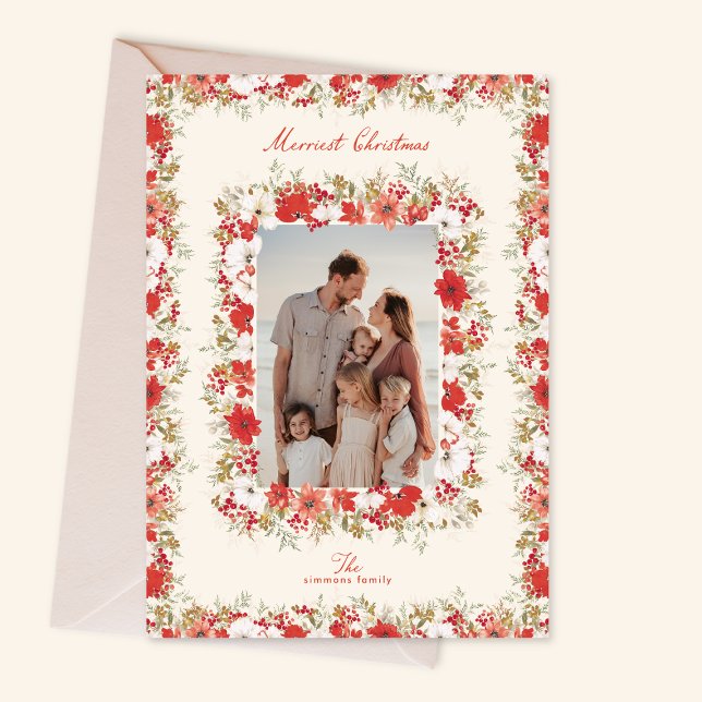 Cartes Pour Fêtes Annuelles merry christmas botanicals red elegant photo frame (Créateur téléchargé)