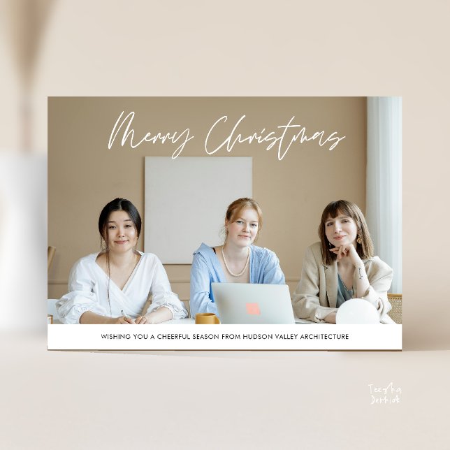 Cartes Pour Fêtes Annuelles Merry Christmas Business Team Photo  (Merry Christmas Business Team Photo Holiday Card Modern Minimal Cozy theme)