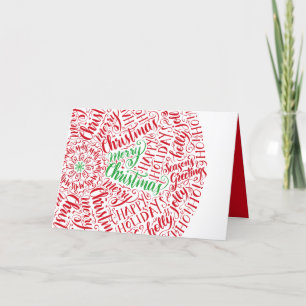 Cartes Pour Fêtes Annuelles Merry Christmas Calligraphy Typography Mandala Red