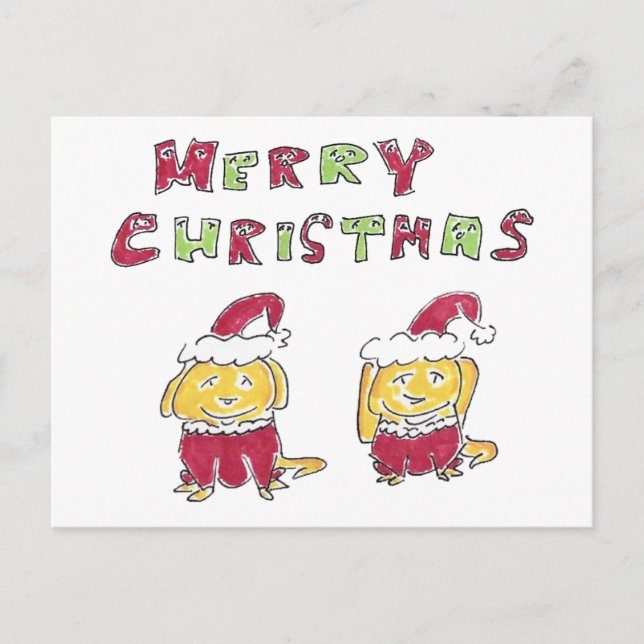 Cartes Pour Fêtes Annuelles Merry Christmas Cartoon Yellow Labs  (Devant)