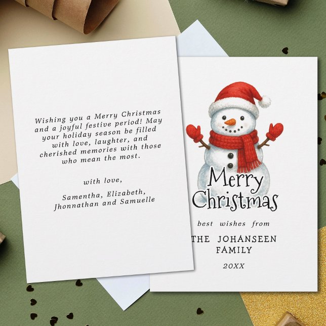 Cartes Pour Fêtes Annuelles Merry Christmas Cute Snowman Traditional Winter (Créateur téléchargé)