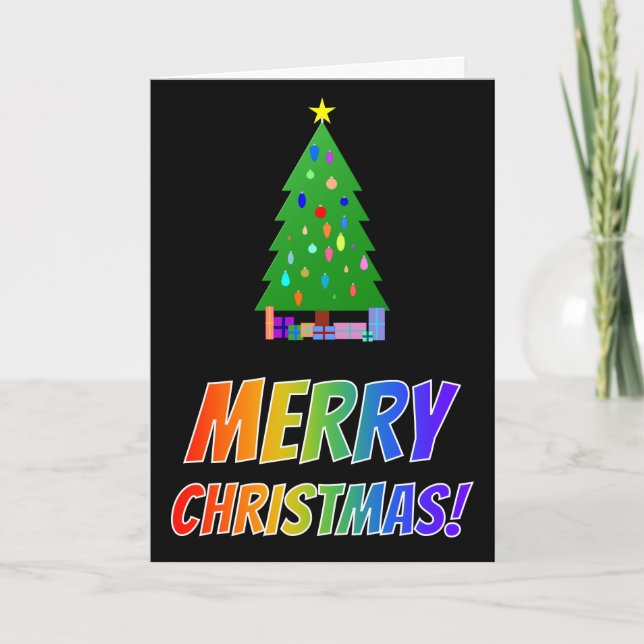 Cartes Pour Fêtes Annuelles "MERRY CHRISTMAS !" en Arc-en-ciel + Arbre, Cadeau (Devant)