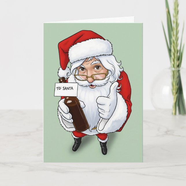 Cartes Pour Fêtes Annuelles Merry Christmas For Anyone Funny Santa With Beer  (Devant)