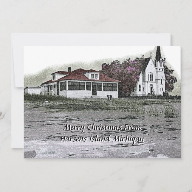 Cartes Pour Fêtes Annuelles Merry Christmas from Harsens Island Michigan Art (Devant)