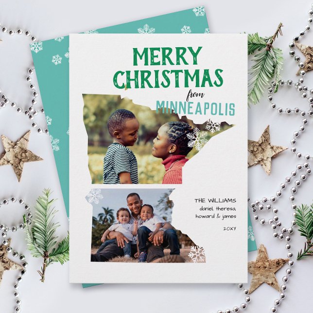 Cartes Pour Fêtes Annuelles Merry Christmas from Minnesota Two Photo (From Minnesota with love two photo Christmas holiday card and moving announcement )