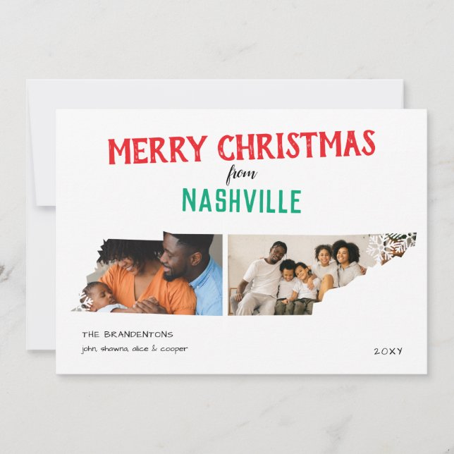 Cartes Pour Fêtes Annuelles Merry Christmas from Tennessee Two Photo Card (Devant)