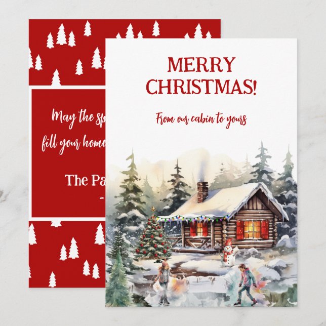 Cartes Pour Fêtes Annuelles Merry Christmas from the Cabin Flat Holiday Card (Devant / Derrière)