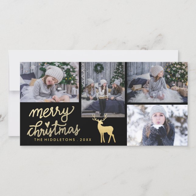 Cartes Pour Fêtes Annuelles Merry Christmas Gold | Antler | Script Holiday (Devant)