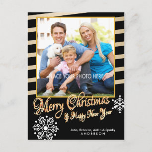 Cartes Pour Fêtes Annuelles Merry Christmas, Gold & Black Photo Christmas