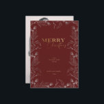 Cartes Pour Fêtes Annuelles Merry Christmas gold calligraphy Phocard<br><div class="desc">Notre collection "hiver merveille vacances" présente des illustrations au pochoir de feuillage hivernal avec des oiseaux délicats couplés à un script élégant en feuille d'or faux. Les Arrière - plan sont élégants blanc, riche bordeaux et chasseur vert classique couleurs de vacances classiques. Vous pouvez mélanger et assortir les produits de...</div>