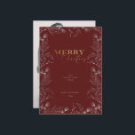 Cartes Pour Fêtes Annuelles Merry Christmas gold calligraphy Phocard<br><div class="desc">Notre collection "hiver merveille vacances" présente des illustrations au pochoir de feuillage hivernal avec des oiseaux délicats couplés à un script élégant en feuille d'or faux. Les Arrière - plan sont élégants blanc, riche bordeaux et chasseur vert classique couleurs de vacances classiques. Vous pouvez mélanger et assortir les produits de...</div>