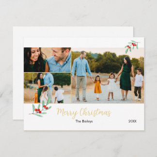 Cartes Pour Fêtes Annuelles Merry Christmas Gold Mistletoe 3 Photo Collage
