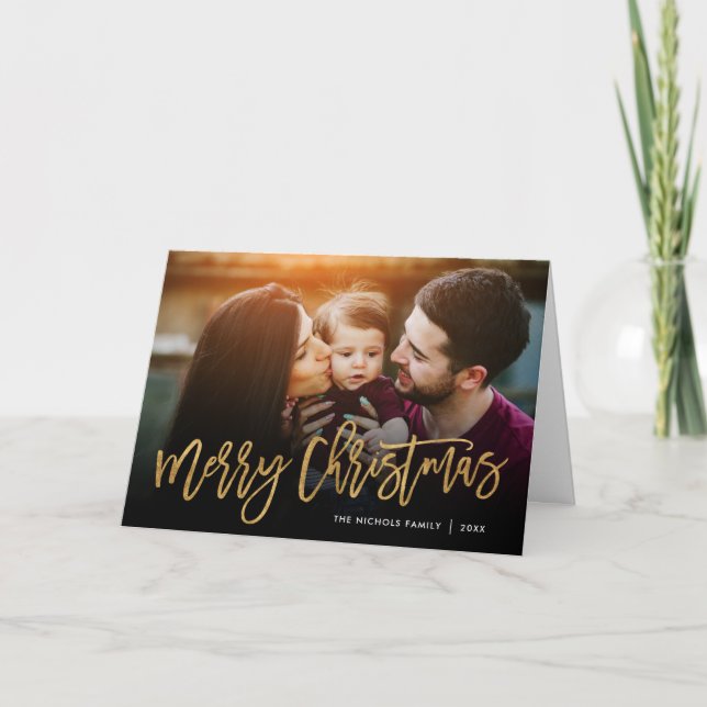 Cartes Pour Fêtes Annuelles Merry Christmas Gold Script Photo Overlay (Devant)