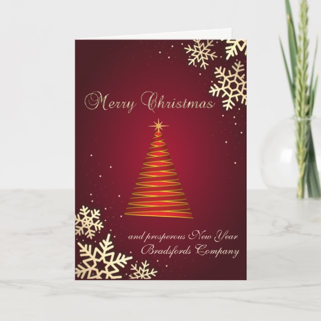 Cartes Pour Fêtes Annuelles Merry Christmas, Gold Snowflakes, Red Christmas Tr (Devant)