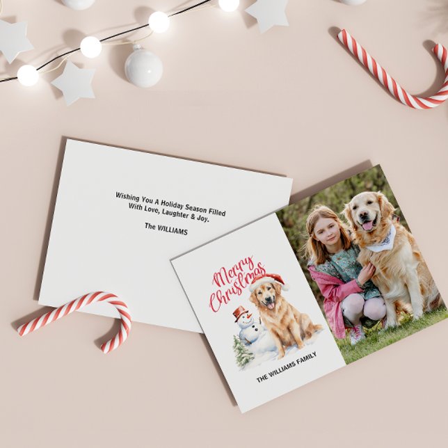 CARTES POUR FÊTES ANNUELLES MERRY CHRISTMAS GOLDEN RETRIEVER UNE SEULE PHOTO (elegant GOLDEN RETRIEVER THEMED CHRISTMAS CARD WITH SINGLE VERTICAL PHOTO AND CUSTOM MESSAGE DIGITAL)