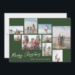 Cartes Pour Fêtes Annuelles MERRY CHRISTMAS Green | 9 Collage de photos | Mode<br><div class="desc">Texte Personnalisé Moderne Vert Joyeux Noël 9 Photo Collage Carte de vacances. Cette carte branchée comprend un collage photo de 9 photos de famille sur le devant avec texte et arrière - plan personnalisés.</div>