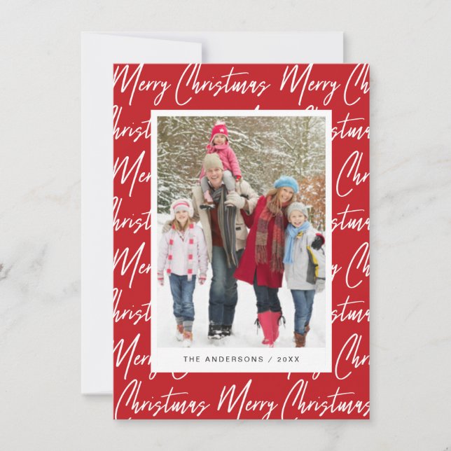 Cartes Pour Fêtes Annuelles Merry Christmas Hand Lettered Photo Script Text (Devant)