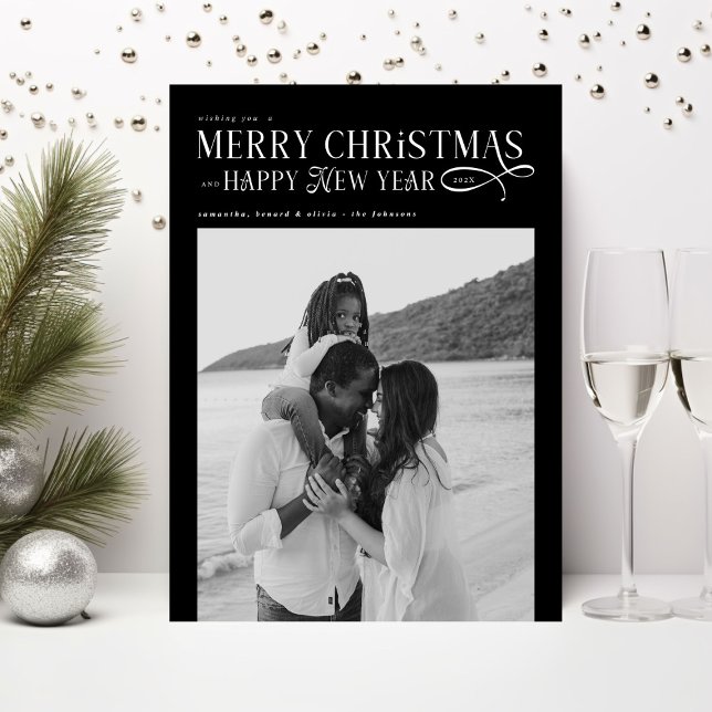 Cartes Pour Fêtes Annuelles Merry Christmas Happy New Year Family 2 Photos (Créateur téléchargé)