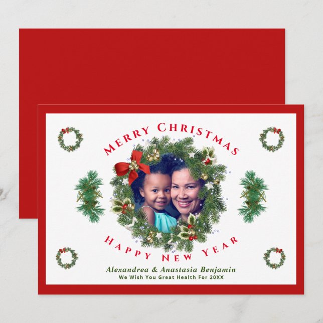 Cartes Pour Fêtes Annuelles Merry Christmas Happy New Year Family Photo Custom (Devant / Derrière)
