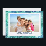 CARTES POUR FÊTES ANNUELLES MERRY CHRISTMAS HAWAIIAN TROPICAL BEACH PHOTO<br><div class="desc">Blue and Green Turquoise incandescent Faux Foil Merry Christmas Hawaiian Tropical Palm Leaf Family Photo Christmas Holiday Card. The picture and familiy name can be replaced on this simple beach or coastal vacation Christmas Family Photo Card.</div>