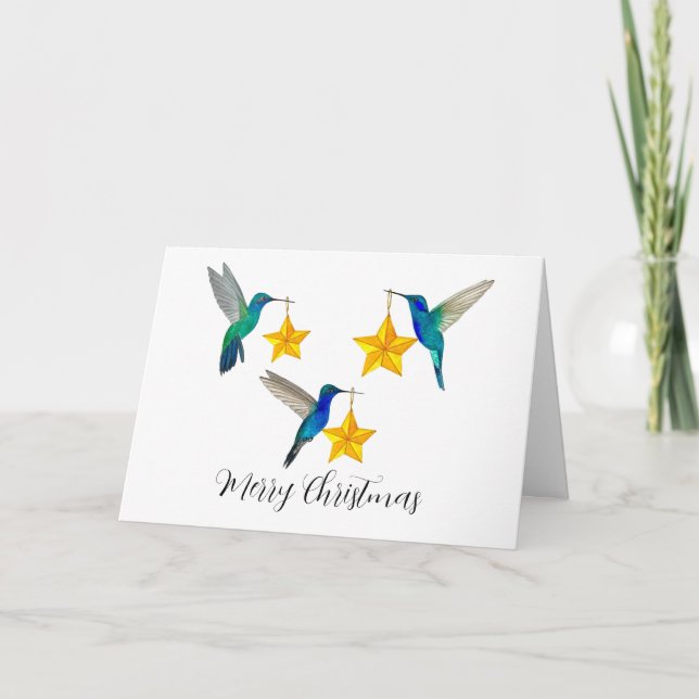 Cartes Pour Fêtes Annuelles Merry Christmas Hummingbirds and Stars Holiday Car (Devant)