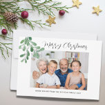 Cartes Pour Fêtes Annuelles Merry Christmas Mistletoe Photo<br><div class="desc">Cette carte de Noël élégante est décorée avec du faux-pied aquarelle. Facilement personnalisable avec votre photo, nom et année. Utilisez l'outil de conception pour modifier la taille, le style ou la couleur du texte. En créant notre oeuvre, vous ne trouverez pas cette image exacte d'autres créateurs. Aquarelle originale © Michele...</div>