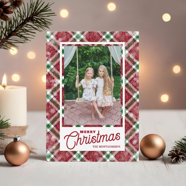 Cartes Pour Fêtes Annuelles Merry Christmas Modern Plaid Photo (Merry Christmas on plaid flat photo holiday cards,  PRINTED and/or INSTANT DOWNLOAD)