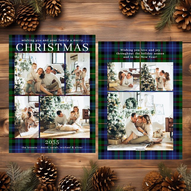 Cartes Pour Fêtes Annuelles Merry Christmas Multi Photo Green Plaid (Créateur téléchargé)