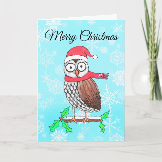 Cartes Pour Fêtes Annuelles Merry Christmas Owl mignonne Festive (Devant)