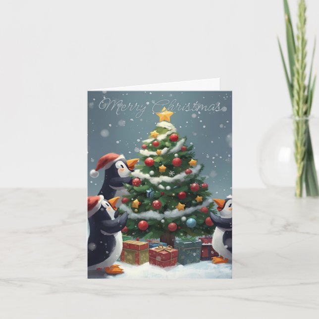 Cartes Pour Fêtes Annuelles Merry Christmas Penguin Celebration Christmas Card (Devant)