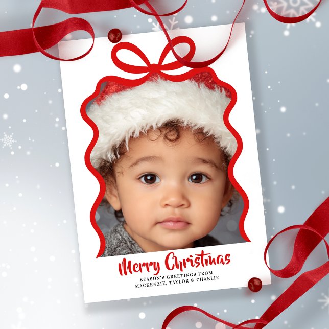 Cartes Pour Fêtes Annuelles Merry Christmas Photo and Ribbon Personalized (Merry Christmas Photo and Ribbon Personalized Holiday Cards by Ricaso - other colors available )