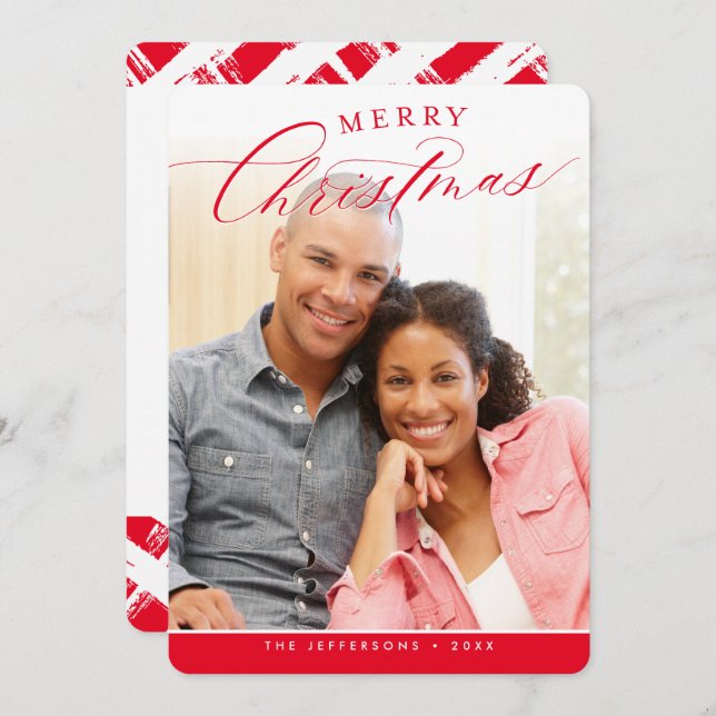 Cartes Pour Fêtes Annuelles MERRY CHRISTMAS PHOTO moderne mignon calligraphie  (Devant / Derrière)