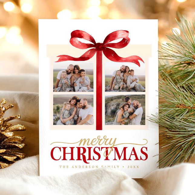 Cartes Pour Fêtes Annuelles Merry Christmas Red Bow (Créateur téléchargé)