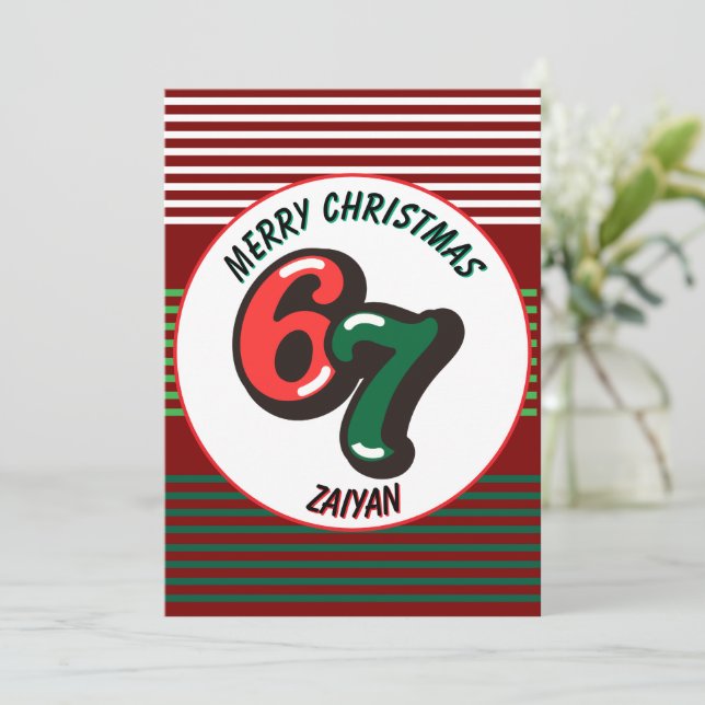 Cartes Pour Fêtes Annuelles Merry Christmas Red Numbers 6 & 7 Custom Name (Debout devant)