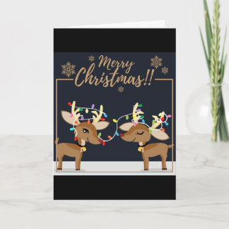 Cartes Pour Fêtes Annuelles Merry Christmas Reindeers Folded Holiday Card