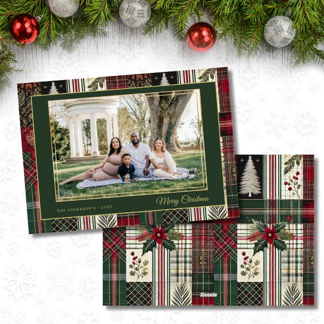Cartes Pour Fêtes Annuelles Merry Christmas Rustic Plaid Custom Photo  (Créateur téléchargé)