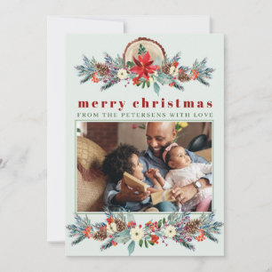 Cartes Pour Fêtes Annuelles Merry Christmas rustic red floral family collage