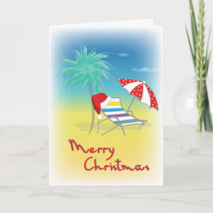 Cartes Pour Fêtes Annuelles Merry Christmas, Santa Hat, Palm Tree Beach