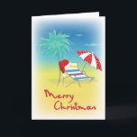 Cartes Pour Fêtes Annuelles Merry Christmas, Santa Hat, Palm Tree Beach<br><div class="desc">Fun and colorful Merry Christmas with Santa Hat,  Palm Tree,  Beach Chair and Umbrella Illustration by Inge Lewis. Find more matching items at the ingeinc.com store.</div>