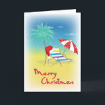 Cartes Pour Fêtes Annuelles Merry Christmas, Santa Hat, Palm Tree Beach<br><div class="desc">Fun and colorful Merry Christmas with Santa Hat,  Palm Tree,  Beach Chair and Umbrella Illustration by Inge Lewis. Find more matching items at the ingeinc.com store.</div>