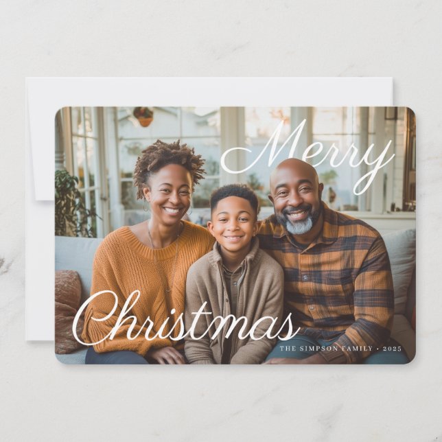 Cartes Pour Fêtes Annuelles Merry Christmas Script Family Photo (Devant)