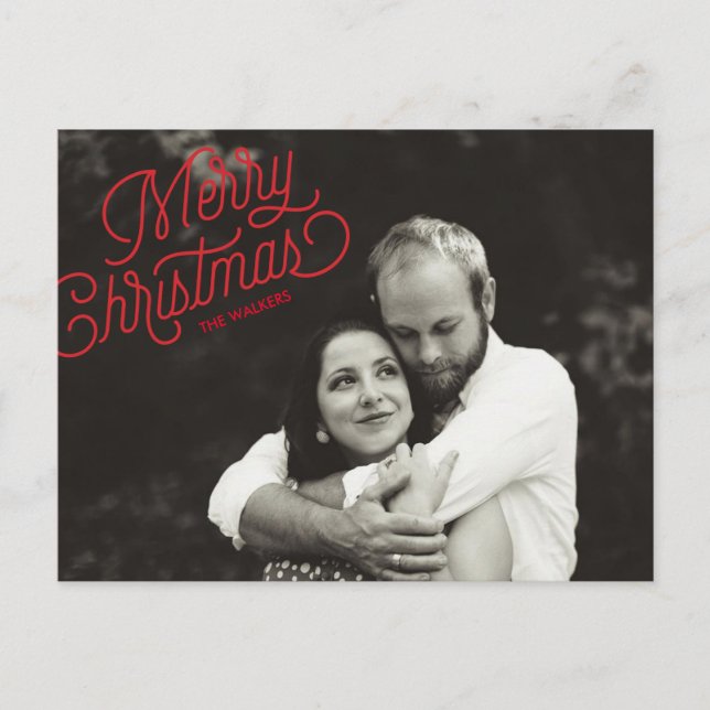 Cartes Pour Fêtes Annuelles Merry Christmas Script Holiday Photo Postcard (Devant)