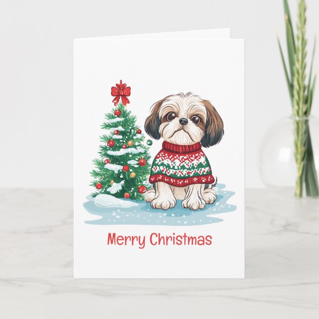 Cartes Pour Fêtes Annuelles Merry Christmas Shih Tzu Santa Dog (Devant)