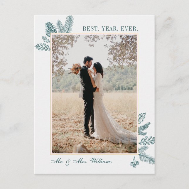 Cartes Pour Fêtes Annuelles Merry Christmas Teal Floral | Photo Holiday Cards (Devant)